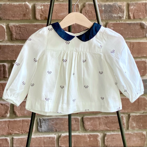 6-12M NWOT Gap Top - Peter Pan Collar & Bow Print - Picture 2 of 4